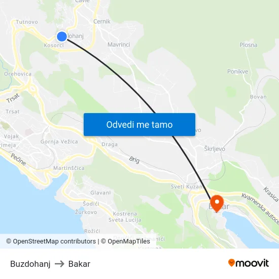 Buzdohanj to Bakar map