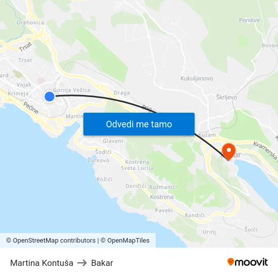 Martina Kontuša to Bakar map