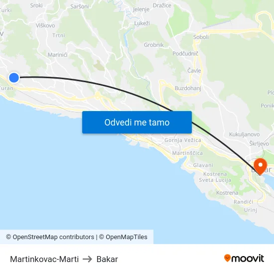 Martinkovac-Marti to Bakar map