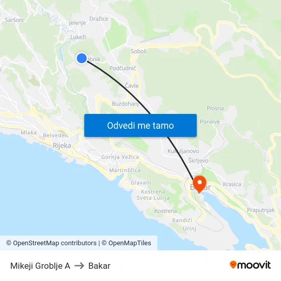 Mikeji Groblje A to Bakar map