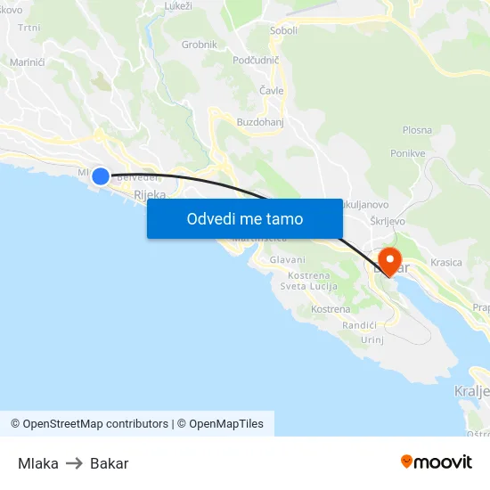 Mlaka to Bakar map