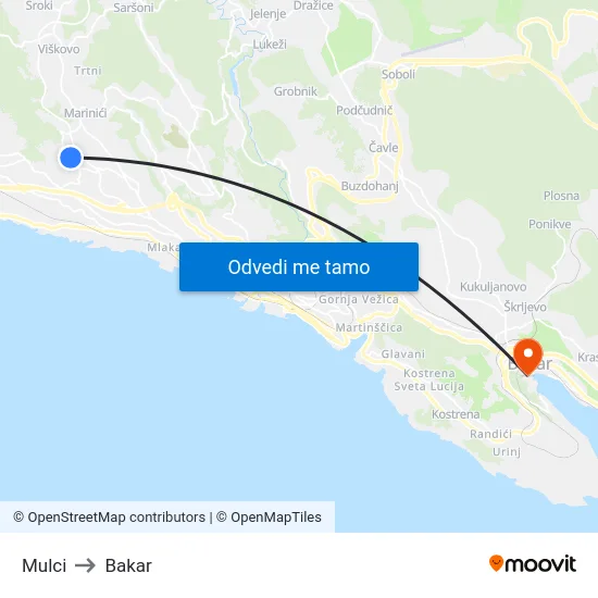 Mulci to Bakar map