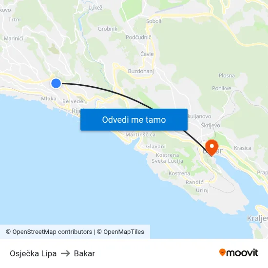 Osječka Lipa to Bakar map