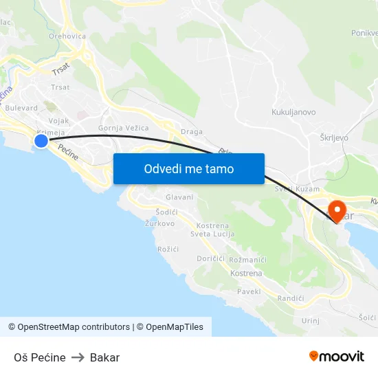 Oš Pećine to Bakar map