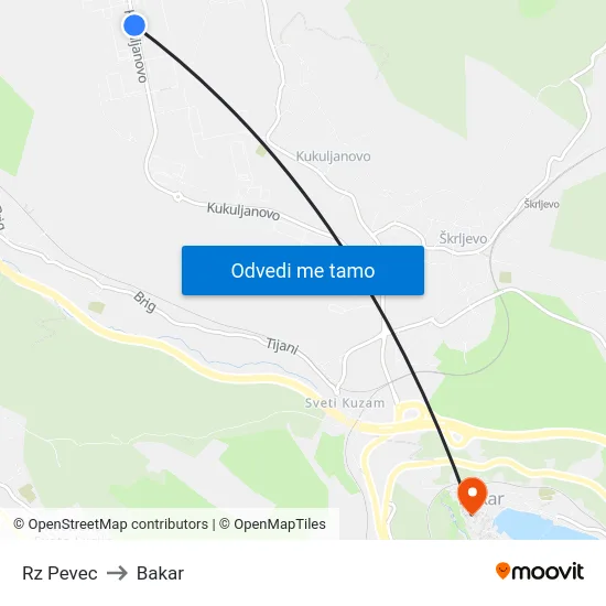 Rz Pevec to Bakar map