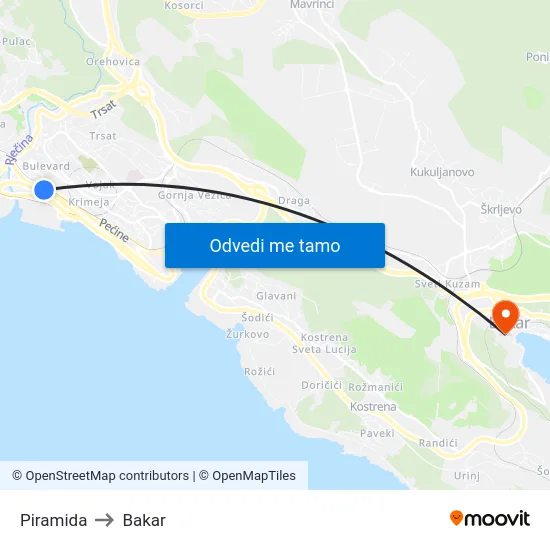 Piramida to Bakar map