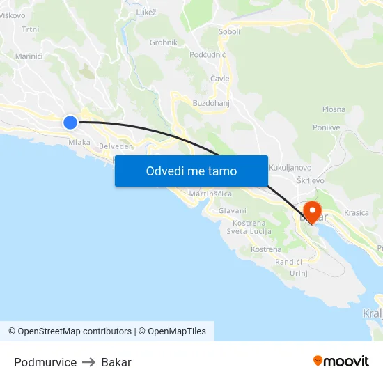Podmurvice to Bakar map