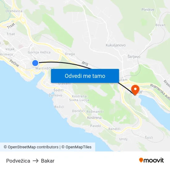 Podvežica to Bakar map