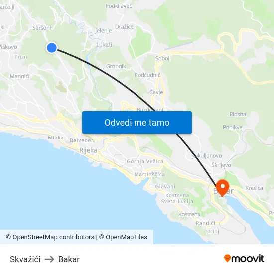 Skvažići to Bakar map