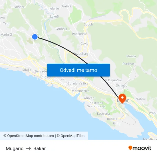 Mugarić to Bakar map