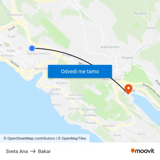 Sveta Ana to Bakar map