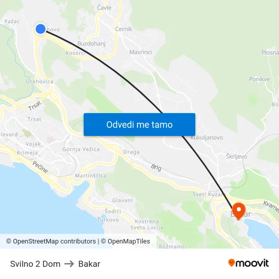 Svilno 2 Dom to Bakar map