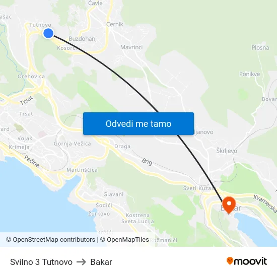 Svilno 3 Tutnovo to Bakar map
