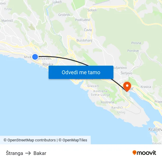 Štranga to Bakar map