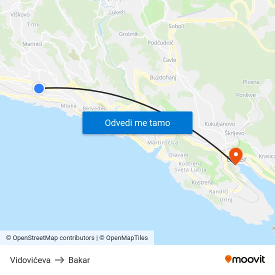 Vidovićeva to Bakar map