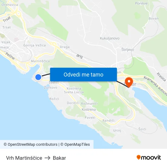 Vrh Martinščice to Bakar map