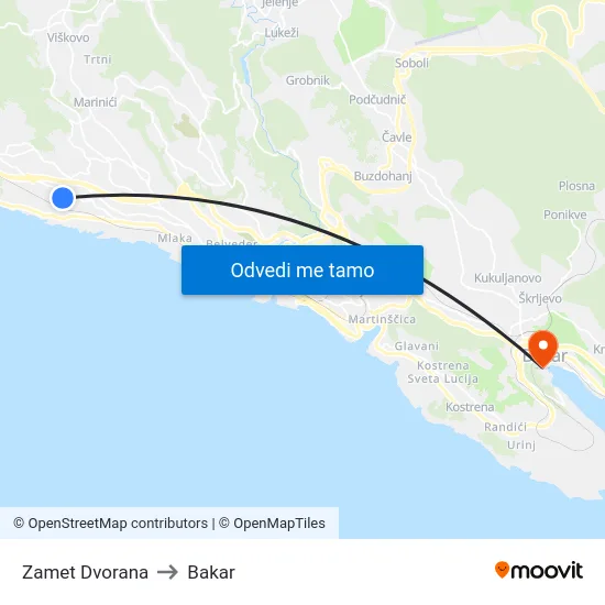 Zamet  Dvorana to Bakar map