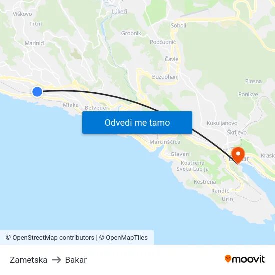 Zametska to Bakar map