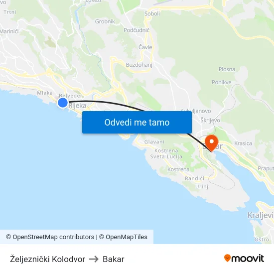 Željeznički Kolodvor to Bakar map
