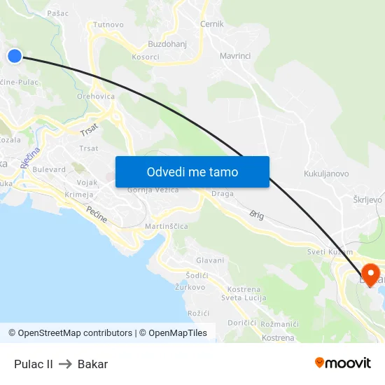 Pulac II to Bakar map