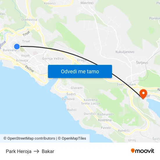Park Heroja to Bakar map