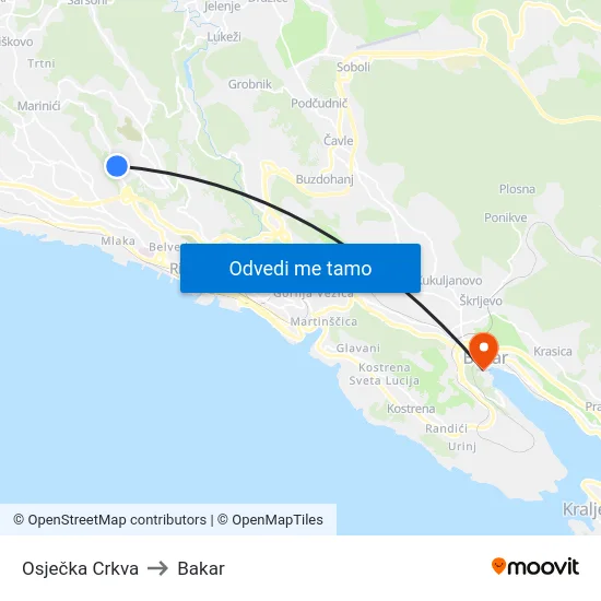 Osječka Crkva to Bakar map