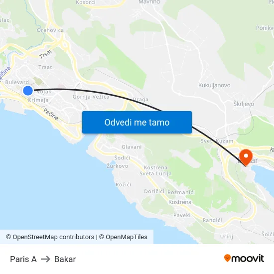 Paris A to Bakar map