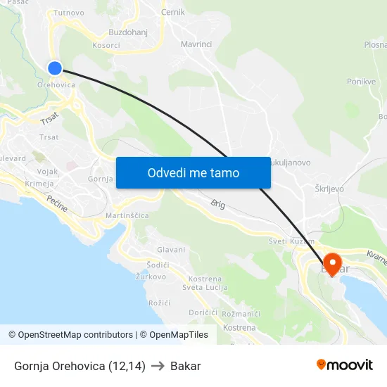 Gornja Orehovica (12,14) to Bakar map