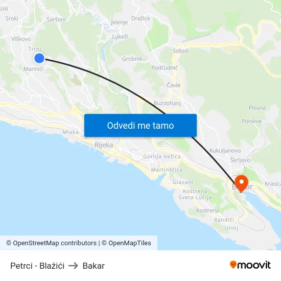 Petrci - Blažići to Bakar map