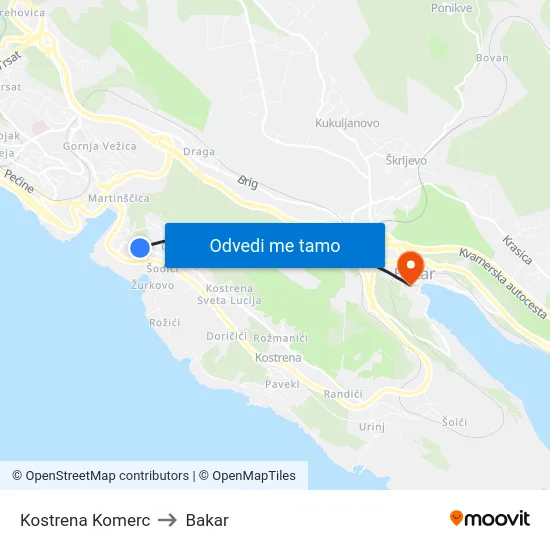 Kostrena  Komerc to Bakar map