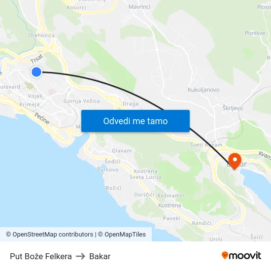 Put Bože Felkera to Bakar map