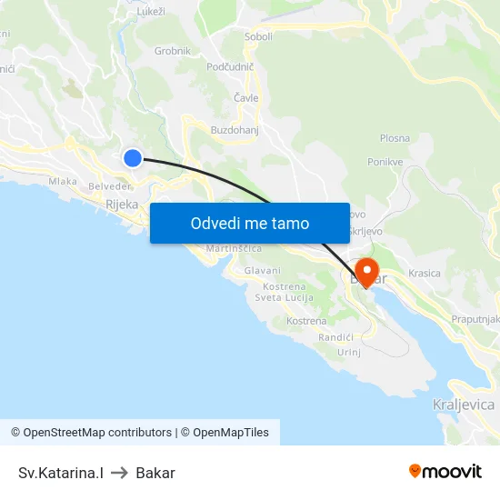 Sv.Katarina.I to Bakar map