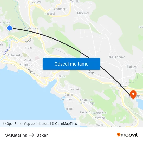 Sv.Katarina to Bakar map