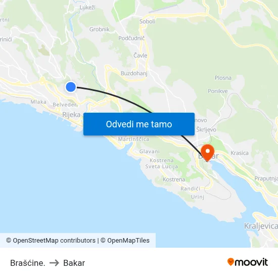 Brašćine. to Bakar map