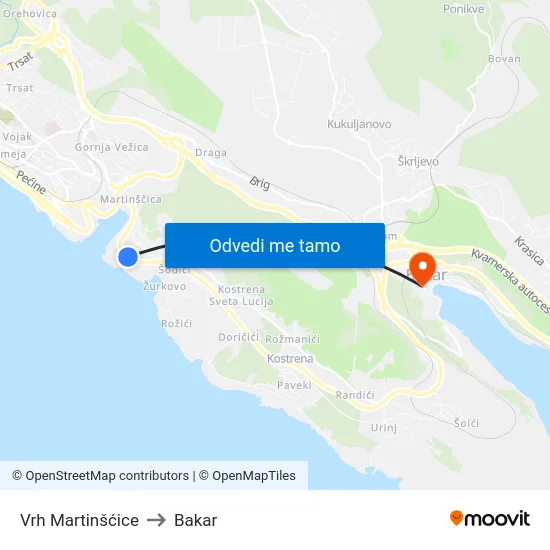 Vrh Martinšćice to Bakar map