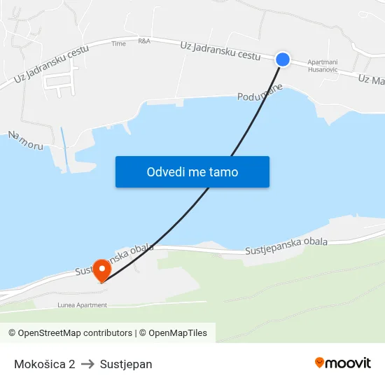 Mokošica 2 to Sustjepan map