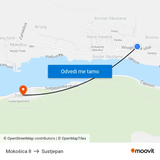 Mokošica 8 to Sustjepan map