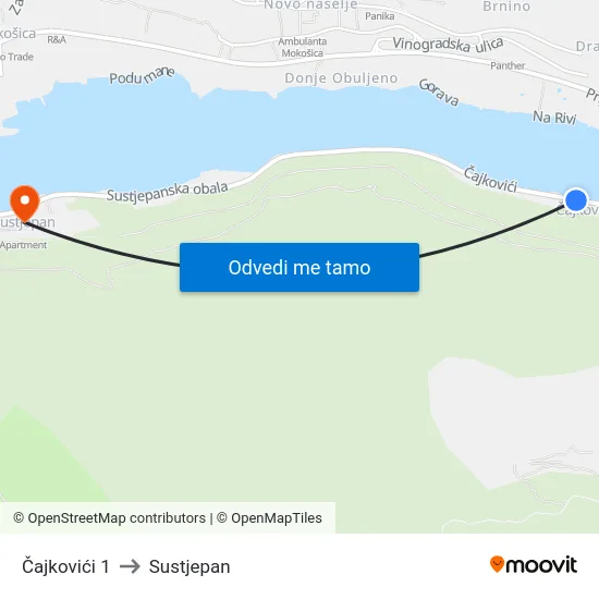 Čajkovići 1 to Sustjepan map