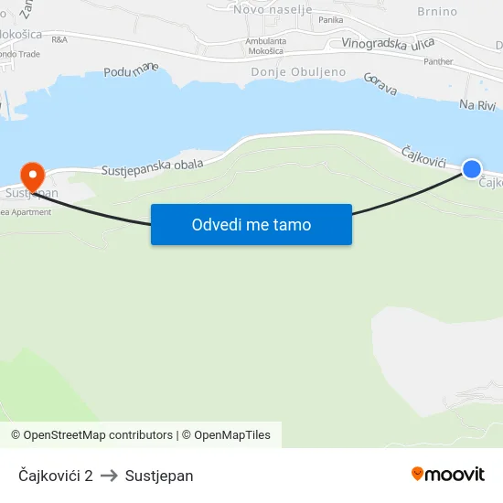 Čajkovići 2 to Sustjepan map
