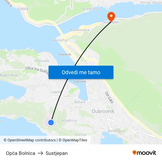 Opća Bolnica to Sustjepan map