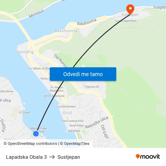 Lapadska Obala 3 to Sustjepan map