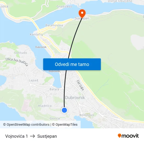 Vojnovića 1 to Sustjepan map