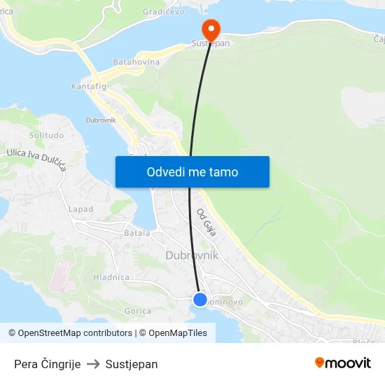 Pera Čingrije to Sustjepan map