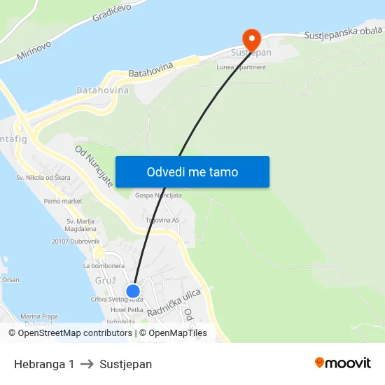 Hebranga 1 to Sustjepan map