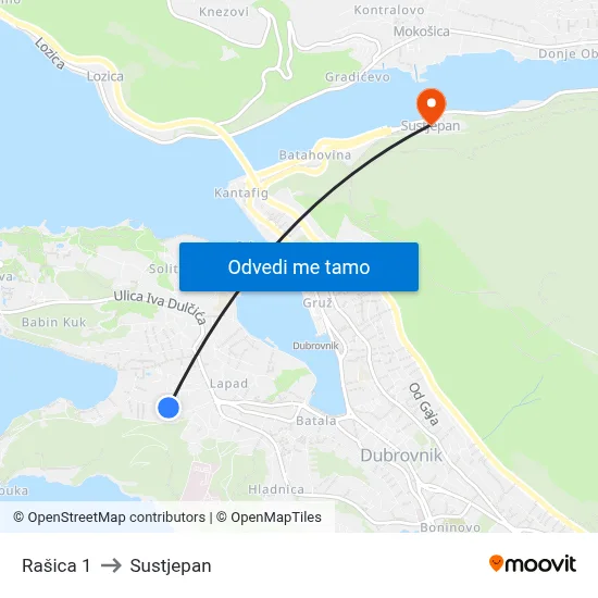 Rašica 1 to Sustjepan map