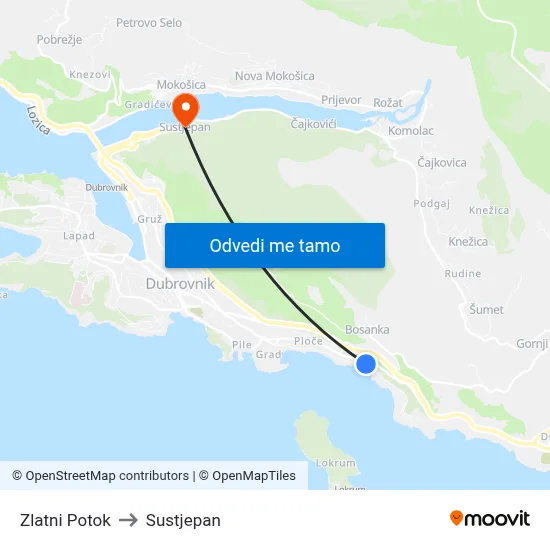 Zlatni Potok to Sustjepan map