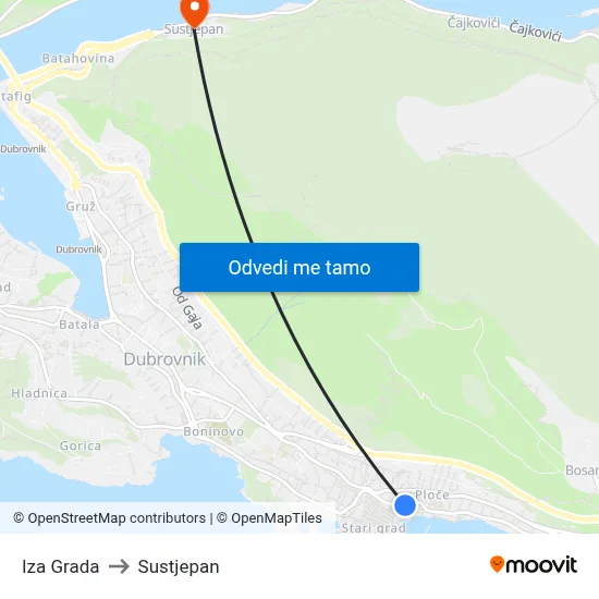 Iza Grada to Sustjepan map