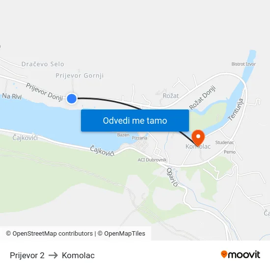 Prijevor 2 to Komolac map