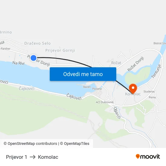 Prijevor 1 to Komolac map