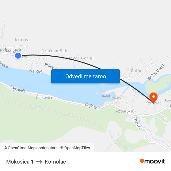 Mokošica 1 to Komolac map